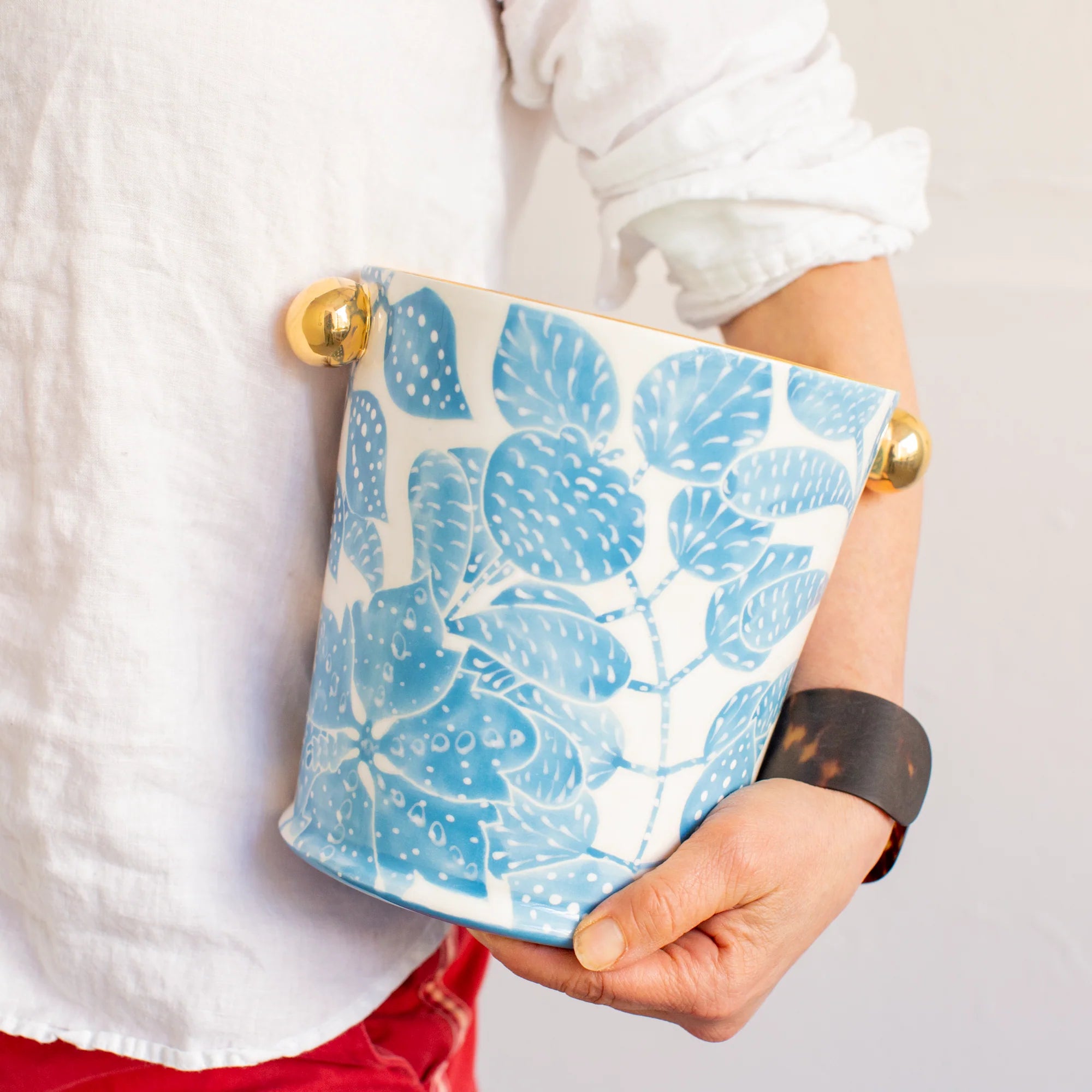 Bali Toile Large Planter in True Blue