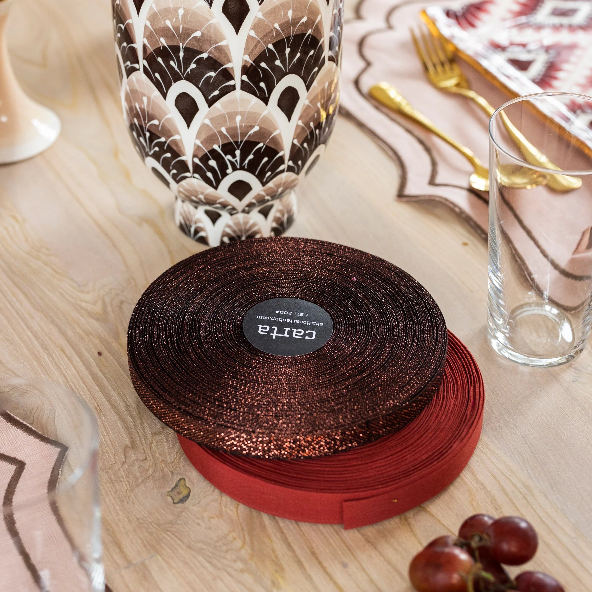 Metallic Cotton Ribbon- Black & Copper