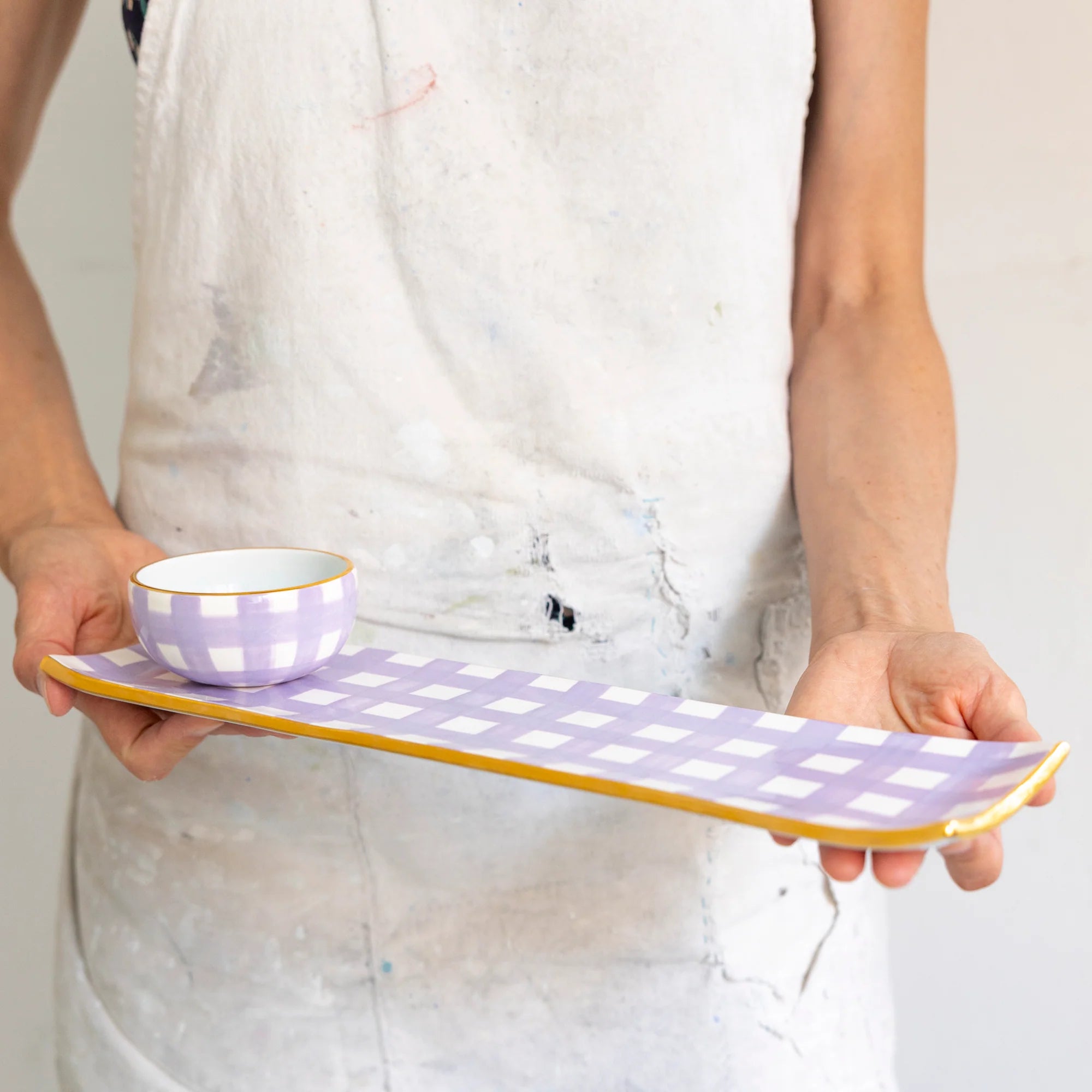 Gingham Oyster Tray w/Pinch Bowl