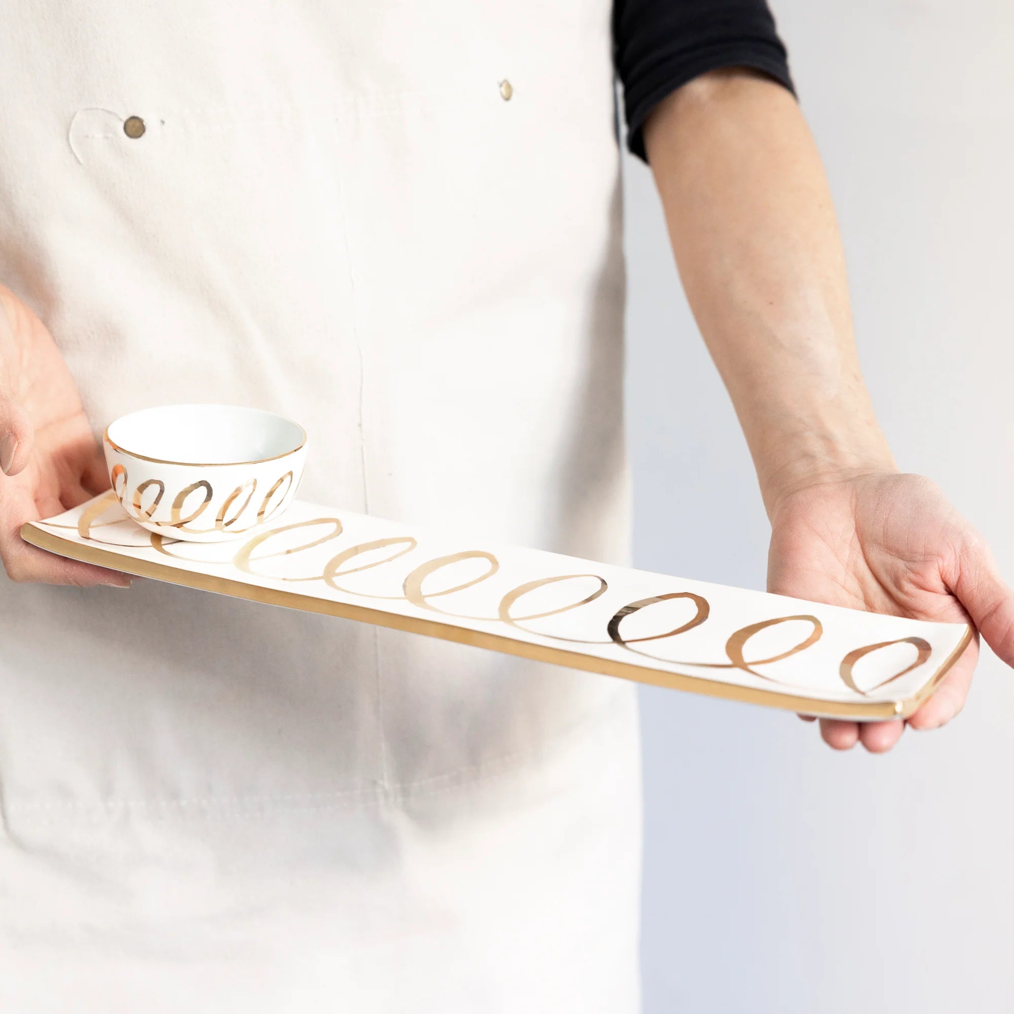 Gold Oyster Tray w/Pinch Bowl