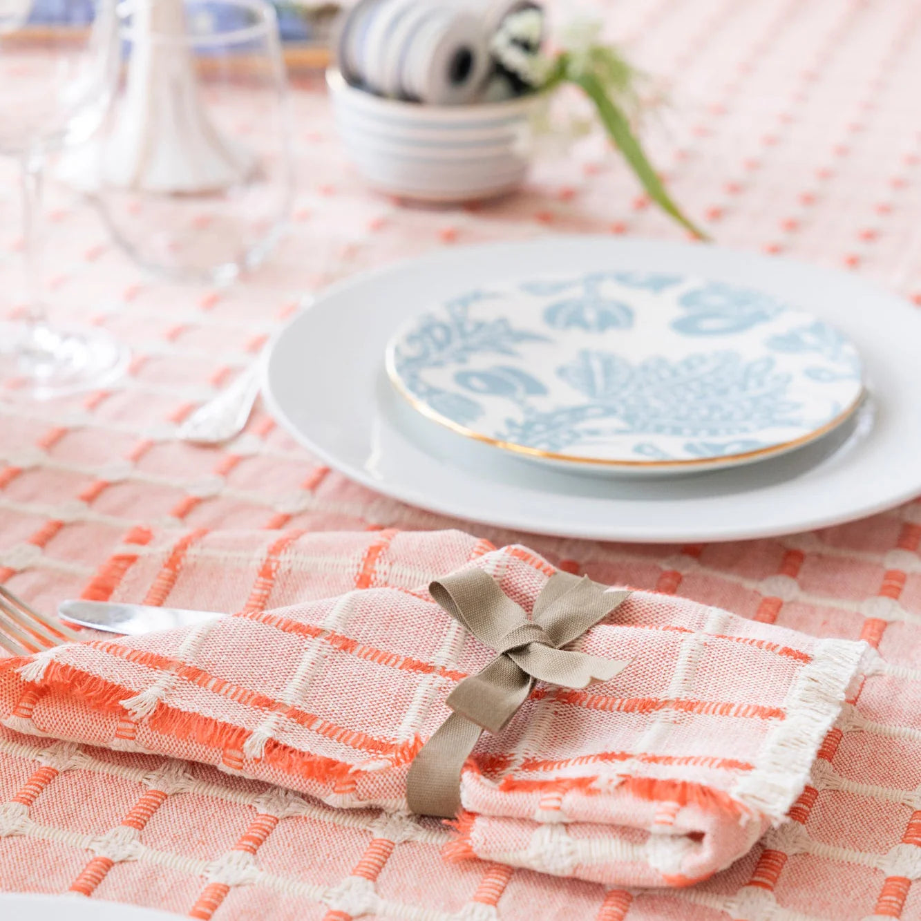 Hopsack Set of 4 Napkins- Coral
