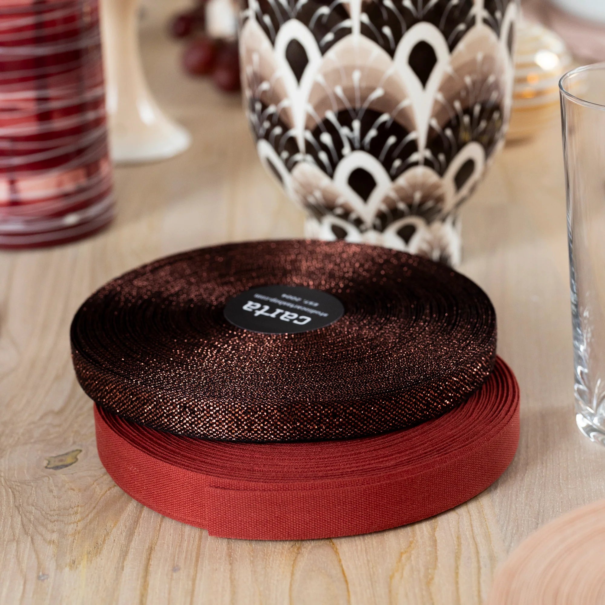 Metallic Cotton Ribbon- Black & Copper