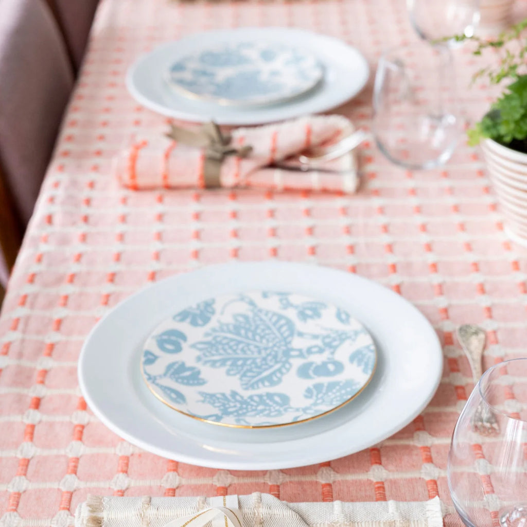 Hopsack Hand Finished Tablecloth- Coral
