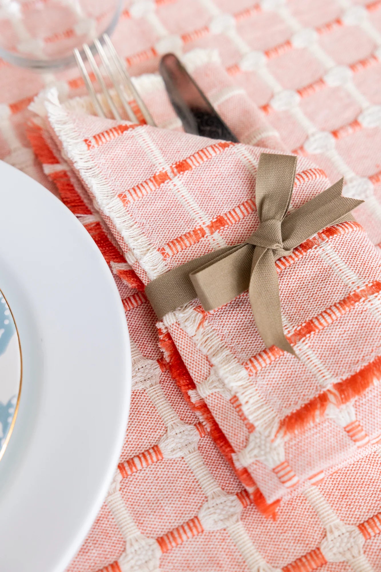 Hopsack Set of 4 Napkins- Coral