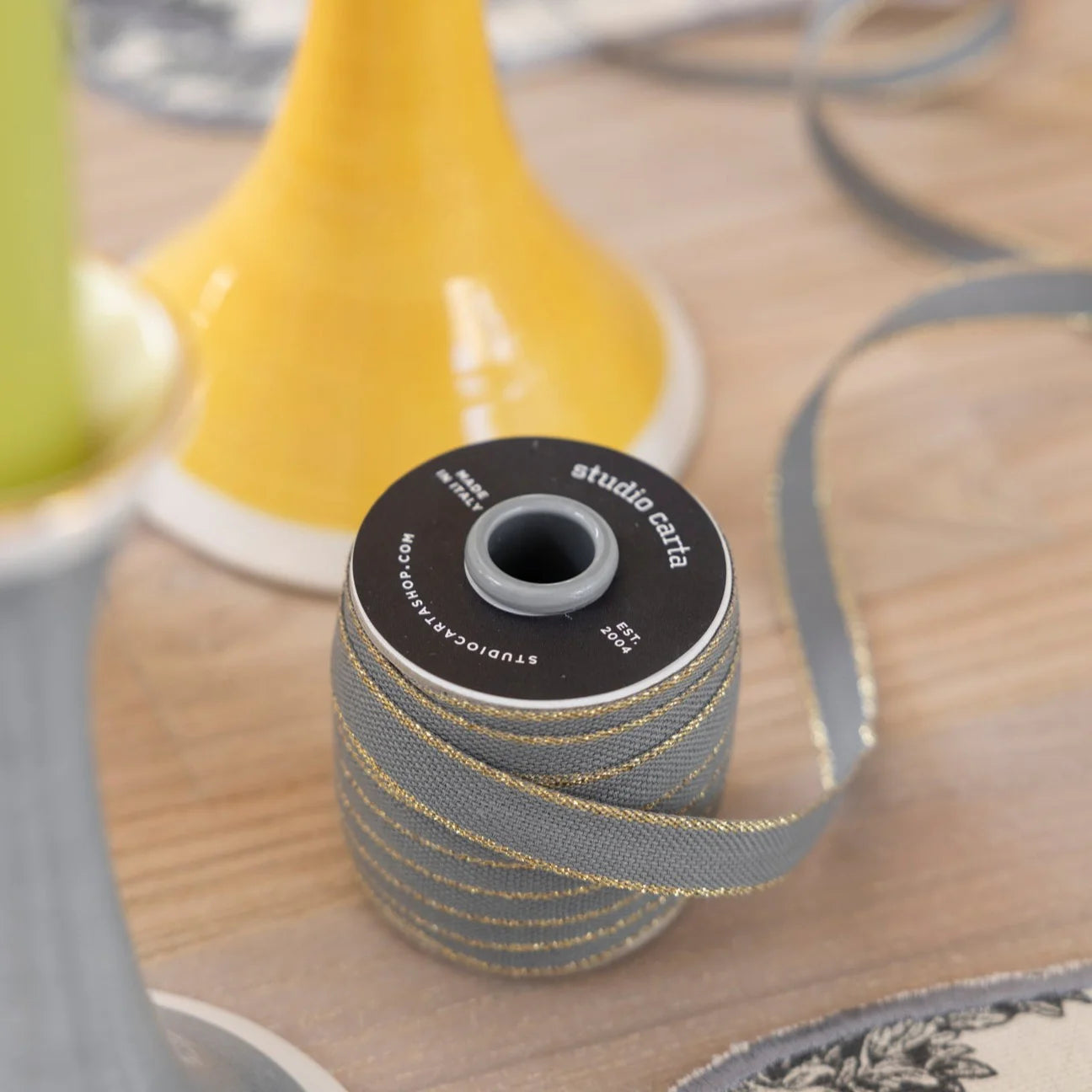 Gravel/Gold- Drittofilo Cotton Ribbon