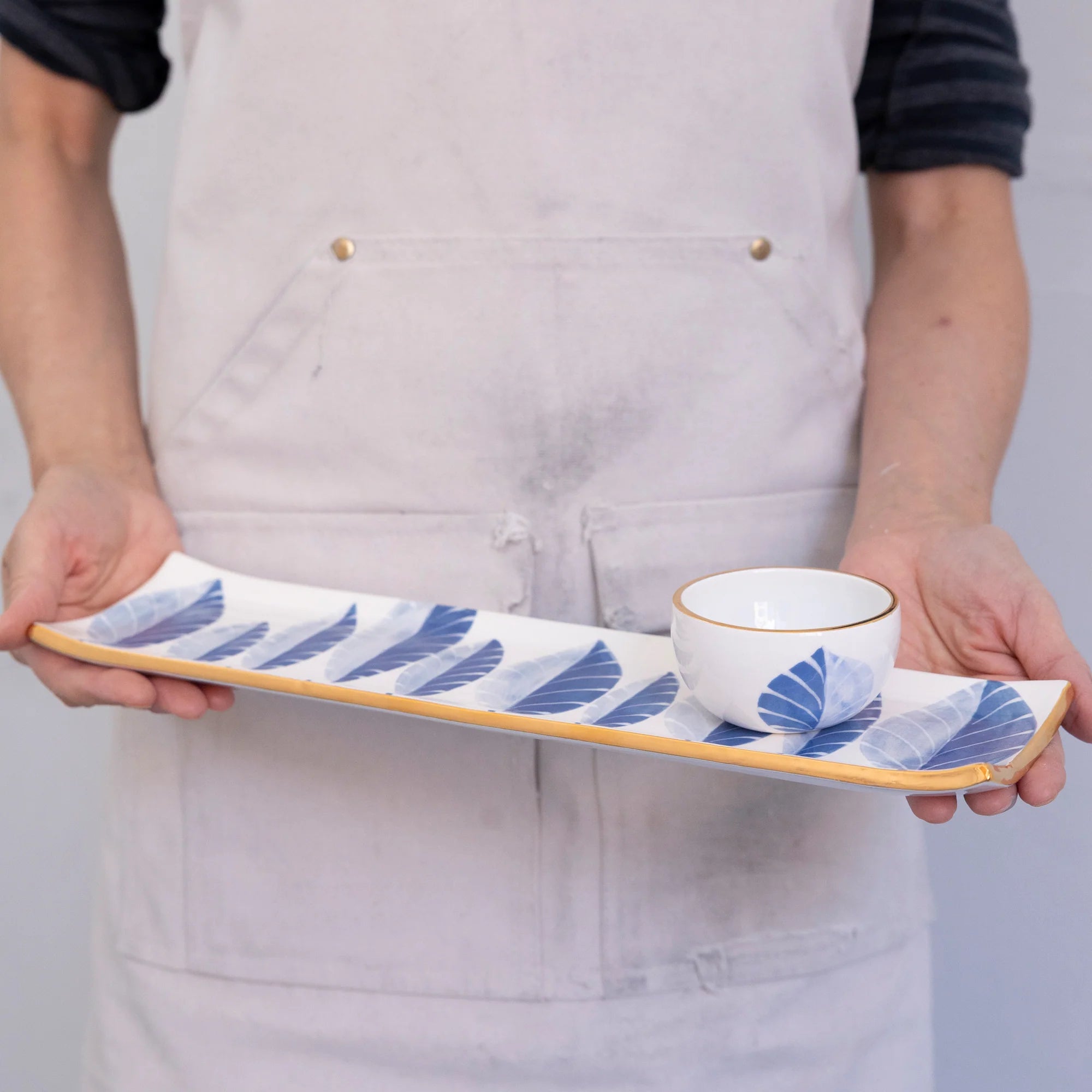 Ready to Ship- Feather Oyster Tray w/Pinch Bowl